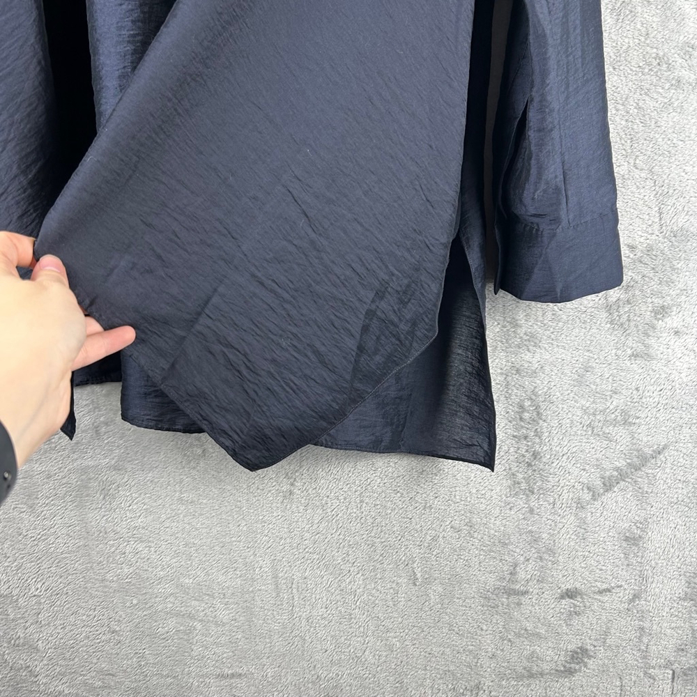 COS Button Up Shirt Women's 4 Midnight Blue Crinkled Draped Shirt - Picture 4 of 12
